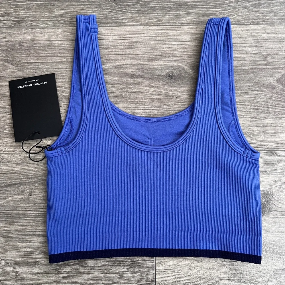 SPIRITUAL GANGSTER Seamless Sports Bra XS Periwinkle Blue Ribbed Activewear Gym